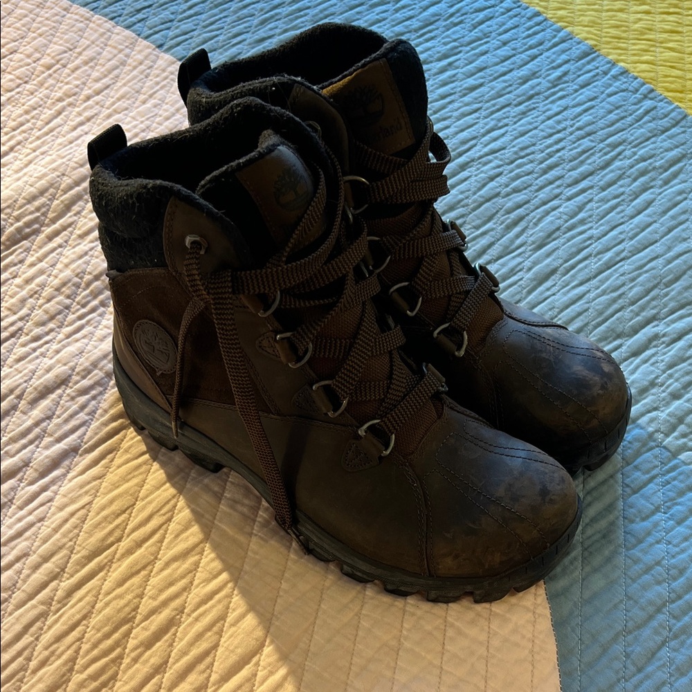 Men’s Timberland Dark Brown Waterproof Boots — Size 10
